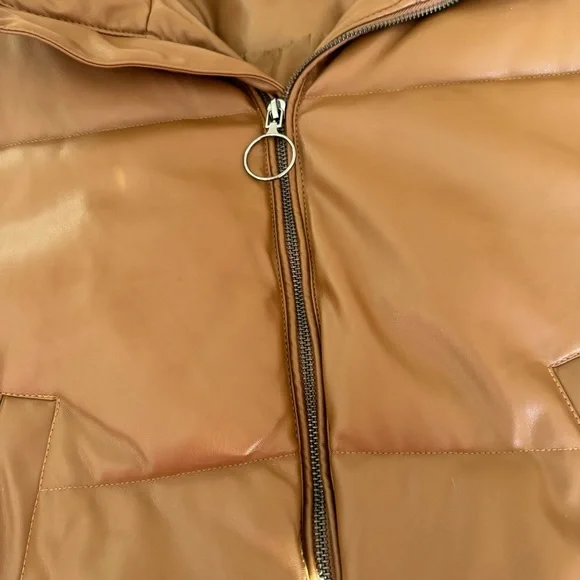 Coffee Shop brown pleather puffer coat - Picture 5 of 6